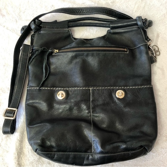 Roots Handbags - Genuine Roots Black Leather Bucket Crossbody Shoulder Bag Purse